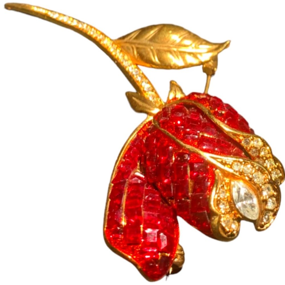 Close-Packed Square Ruby Rose Gold Plated Brooch - image 3
